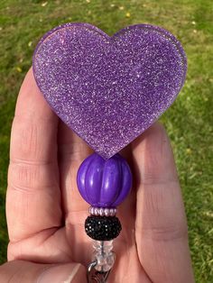 Heart shaped badge reel with purple glitter and purple acrylic bead. Badge comes with a retractable reel with an alligator clip. Personalized Purple Badge Reel For Gift, Personalized Purple Badge Reel As Gift, Personalized Purple Badge Reel Gift, Medical Heart, Nurse Crafts, Purple Acrylic, Nursing Teacher, Purple Glitter, Badge Holders Lanyard