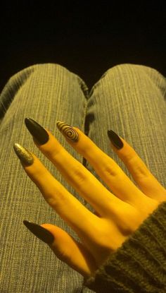 Cute Goth Nails, Goth Nail Art, Cute Goth, Colored Acrylic Nails, Almond Acrylic Nails