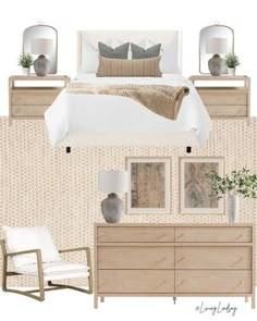 the bedroom is decorated in neutral tones