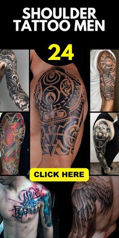 many different tattoos are shown with the words shoulder and arm tattoo men on their arms