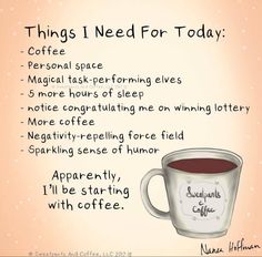 a coffee cup with the words things i need for today