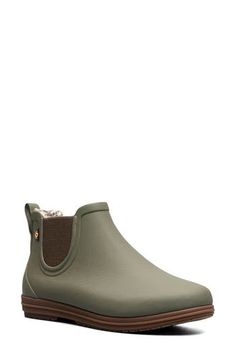 This weather-ready Chelsea boot is designed with DuraFresh antiodor technology and a BLOOM footbed for a comfortable and fresh foot environment. Waterproof: protects against rain, puddles and slush to keep feet dry in wet conditions 5" shaft Pull-on style with elastic insets Cushioned footbed Treated with antimicrobial technology to keep you feeling fresh and dry Rise by BLOOM is an algae-blended resin containing algae biomass and bio-based additives, with renewable content of at least 45%, offs Chelsea Boot Women, Chelsea Boot, Waterproof Boots, Boot Shoes Women, Chelsea Boots, Dark Green, Rubber Sole, Faux Fur, Shoe Boots