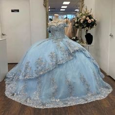 Luxury Blue Lace Quinceanera Dresses Beaded Princess Corset Ball Gowns Sweet 15.  "This pin contains affiliate links, which means I may earn a commission at no cost to you extra for you". 
 #affiliate #advertising" Sweet16 Dress, Blue Quinceanera Dresses, Quinceanera Dresses Blue, Flora Dress, Quinceanera Dress, Dress Princess, Lace Decor, Princess Wedding Dresses, Princess Wedding