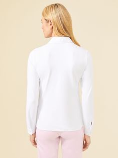 Buttoned up meets the ease of tailoring gone soft. And the outcome is ideal: proper, polished and so packable. | J.McLaughlin Women's Betty Shirt White, Size XL | Nylon/Spandex/Catalina Cloth J Mclaughlin, White Solid, Women's Tops, Shirt White, Button Up, Womens Shirts, Womens Tops, White, Clothes