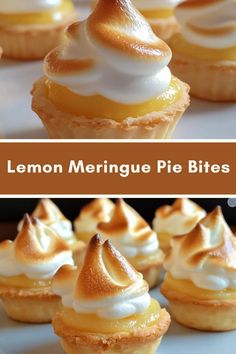 lemon meringue pie bites on a white plate with the words lemon mering cake bites