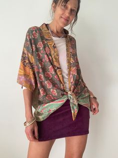 This is colorful patchwork kimono blouse, Unisex style, made for men and ladies Fabric is lightweight vintage saree silk perfect for holidays summer parties and festivals  oversized | free size  more available at  https://www.etsy.com/shop/AltheaStores?ref=seller-platform-mcnav Thank You for looking Summer Topper, Patchwork Kimono, Hippie Party, Vintage Saree, Kimono Blouse, Holidays Summer, Patchwork Shirt, Saree Silk, Party Fun