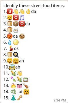 an image of the words that describe food items in english and spanish, with emoticions on them