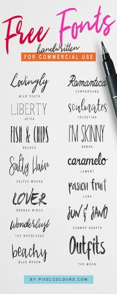 the free font generator for commercial use is shown with an ink pen and some type of lettering