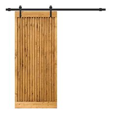 an open wooden sliding door on a white background