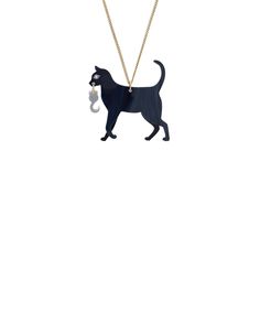 a necklace with a dog on it that has a key in it's mouth