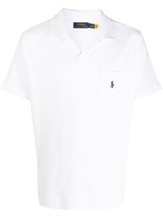 white cotton blend notched collar signature Polo Pony motif chest patch pocket short sleeves straight hem Polo Pony, Polo Shirt White, Notched Collar, Ralph Lauren Polo, Shorts With Pockets, White Cotton, Patch Pocket, Polo Ralph, Mens Polo