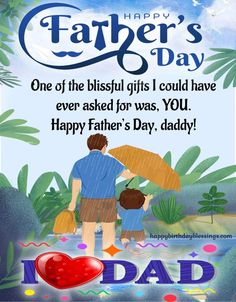 a father's day card with an image of a man and his son holding umbrellas