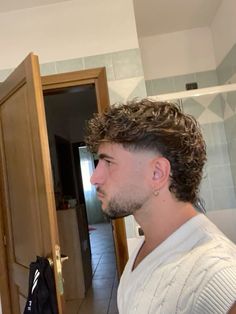 Mulet Hair Styles For Men, Haircut For Short Curly Hair Men, Fake Mullet Men, Curly Mullet Shaved Sides Men, Fine Wavy Hair Men, Australian Haircuts Men, Men’s Modern Mullet Curly, Men Curly Mullet Haircut, French Cop Hairstyle