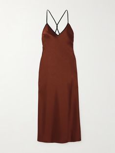 LA LIGNE Boudoir open-back satin maxi dress | NET-A-PORTER Elegant Silk Midi Dress For Night, Elegant Fitted Midi Dress For Night, Elegant Brown Midi Dress For Daywear, Chic Brown Satin Slip Dress, Elegant Satin Midi Dress For Night, Elegant Brown Slip Dress For Evening, Elegant Brown Slip Dress For Party, Chic Fitted Midi Dress For Night, Elegant Brown Slip Dress For Date Night