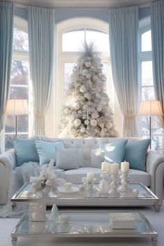 #BEAUTY, #RELATIONSHIPS #Fashion #Animals #Outfits #Winter Outfits #Animals Snow Room Decor, Winter Wonderland Living Room Decor, Ice Blue Christmas Decor, Winter Wonderland Living Room, Trees With Flowers, Silver Decorations, Blue Gray Bedroom, Wonderland Decor, Winter Living Room