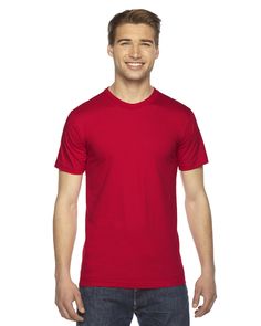 Unisex Fine Jersey Short-Sleeve T-Shirt - RED - S | American Apparel Fine Jersey Top in Red Size Small | Cotton W, AAW Blank T Shirts, How To Make Tshirts, Jersey Top, Jersey Tee, Wholesale Clothing, Cotton Thread, American Apparel, Jersey Shorts, Men Short Sleeve