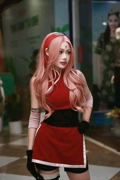 Sakura Costume Naruto, Naruto Cosplay Female, Naruto Halloween Costumes, Zero Two Cosplay, Sakura Haruno Cosplay, Naruto Costumes, Sakura Cosplay, Anime Cosplay Makeup, Naruto Cosplay