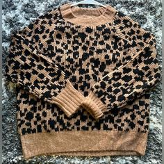 Women’s Cozy Crew Neck Sweater. Pullover. Brown & Black Leopard/Cheetah Animal Print. Thick And Fuzzy. Size Xs (Extra Small) Chest Measurement Laying Flat Approximately 21" 60% Acrylic/38% Nylon/2% Spandex Machine Washable Never Worn : New With Tags! From A Smoke-Free & Pet Free Home Cheetah Animal, Blue Knit Sweater, Woven Sweater, Orange Sweaters, Large Sweaters, Cozy Pullover, Long Sleeve Knit Sweaters, Leopard Animal, Maternity Sweater