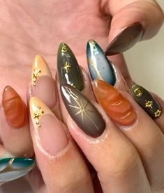 Hippie Nails, Grunge Nails, Fall Nail Art, Fall Nail, Dream Nails, Dope Nails, Short Acrylic Nails, Fall Nails