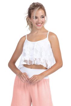 Lace loose crop top, Argentine Tango dance crop top, Ballroom performance crop top, Salsa show crop top, Summer wide ruffle crop top Lace Loose Crop top Embrace your feminine energy with our exquisite white lace loose crop top. This stunning piece is crafted from delicate lace fabric and thoughtfully lined to ensure both comfort and coverage. Ideal for your summer milonga. Step into the spotlight and make a statement with this lace crop top. This top is available only in black lace. Product code Vacation Crop Top With Built-in Bra, White Cropped Hem Crop Top For Summer, White Cropped Hem Top For Summer, White Cropped Hem Crop Top For Spring, White Crop Top With Built-in Bra, Spring Beach Crop Top With Built-in Bra, Summer Stretch Cropped Hem Tank Top, Stretch Cropped Hem Tank Top For Summer, White Ruffled Crop Top For Vacation