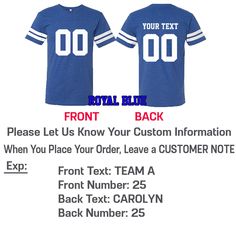 FRONT and BACK CUSTOMIZED FOOTBALL TEE SHIRT - FAN JERSEY Please Let Us Know Your Front and Back Custom Clearly When you place your order, Leave a CUSTOMER NOTE about customization. Exp: Front Number: 25 Back Text: JOHN Back Number: 25 PLEASE SEE THE PRODUCT PICTURES BEFORE ORDER Our Navy Color is VINTAGE NAVY (Greyish Navy) If you have any other customization idea, please share with us by email. We are available to do any customization. This football-style tee will have your toddler feeling lik Toddler Feelings, Team Tshirt, Mens Jersey, Youth Football, Football Tee, Personalized Football, Football Tees, Team Jersey, Custom Jerseys