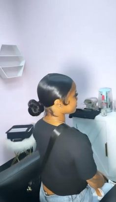 Sleek Bun With Weave, Weave Slick Back Ponytail, Slick Back Bun Hairstyles Black Women, Slick Back Braided Ponytail Weave Middle Part, Messy Bun Slick Back, Side Part Swoop Bun, Easy Weave Ponytail Hairstyles, Sleek Braided Ponytail Hairstyles, Knot Hairstyles For Black Women