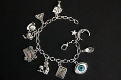 Gypsy Bracelet. Fortune Teller Charm Bracelet. Mystic Bracelet. Oracle Bracelet. Ouija Bracelet. Tar Handmade Charm Bracelets, Vintage Jewelry Ideas, Silver Plated Bracelet, Charm Necklace Silver, Fortune Teller, Handmade Charms, Craft Storage, Bracelet Silver, Display Ideas