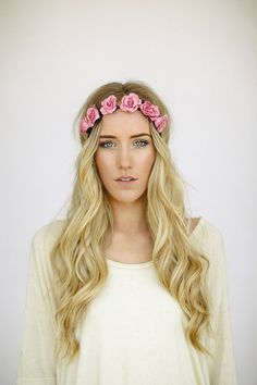 Bohemian Flower Crown Headband Bridesmaid Rose by ThreeBirdNest, $28.00 Bohemian Flower Crown, Boho Crown, Affordable Boho, Bridesmaid Headband, Wedding Hairstyles Bridesmaid, Bohemian Flower, Flower Crown Headband, Bridesmaid Hair Half Up