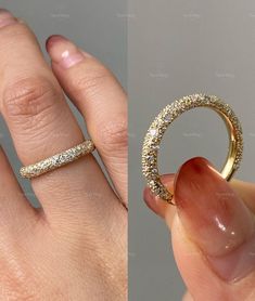 two pictures of a woman's hand with an open ring on it and the inside of her finger