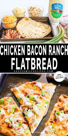 the chicken bacon ranch flatbread is ready to be eaten