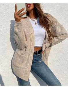 Chic Twist Pocket Mid-Length Knitted Cardigan Coat - Brick Red,M Longline Sweater, Slouchy Cardigan, Longline Cardigan, Cardigan Long, Comfy Sweaters, Beige Sweater, Sweater Sale, Knitted Cardigan, Light Wash Jeans