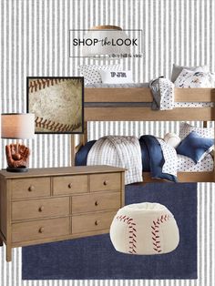 a baseball themed bedroom is featured in this ad for the shop's look book