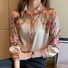 Gorgeous Hot Selling Brand New Fashion Flower Print Women's Blouses Long Sleeve Shirt In Apricot Color - Small Perfect For Office Parties/Casual/Formal Dinners/Vacations Bust -36" Length - 24" Elegant Patterned Shirt For Spring, Collared Patterned Blouse, Feminine Patterned Blouse, Elegant Floral Print Patterned Tops, Elegant Collared Tops With Floral Print, Elegant Collared Patterned Tops, Elegant Patterned Tops For Spring, Elegant Multicolor Floral Print Tops, Bohemian Collared Blouse With Floral Print