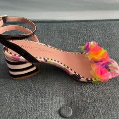 Never Been Worn Multicolor Heels With Heel Strap For Spring, Pink Heels With Heel Strap And Medium Width, Pink Low Heel Shoes With Heel Strap, Pink Low Heel Synthetic Heels, Pink Heels With Heel Strap And Low Heel, Pink Synthetic Low Heel Heels, Chic Multicolor Pointed Toe Sandals, Multicolor Pointed Toe Sandals With 4-inch Heel, Pink Heels With Ankle Strap