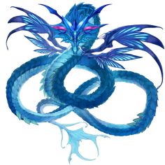 a blue dragon sitting on top of a white background