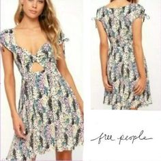 $129 Free People Mini Dress Floral Print Front Cut Out Size Small  | eBay