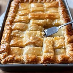 a close up of a pie in a pan