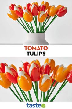 there are many different types of tulips in the vase