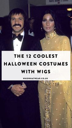 two men and a woman dressed up in costumes with words over them that says, the coolest halloween costumes with wigs