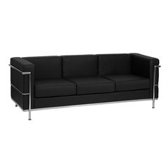 a black couch with chrome legs on a white background