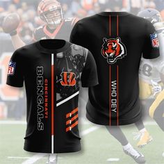 Cincinnati Bengals Printed Mesh T-Shirt. A shirt is a versatile item of clothing with an assortment of styles and designs. Typically made of various fabrics such as cotton, silk, or polyester, shirts are a necessary article of clothing for people of both genders. They are formal or informal, available in a range of lengths and styles, and typically act as a blank canvas for the embellishment of artwork, patterns, and phrases. Shirts are a staple item that should be in every wardrobe since they are well-fitting, comfortable, and appropriate for both everyday use and formal occasions. #cincinnati bengals #Shirt #Snorider T Shirt 3d, Kids Sportswear, Mesh T Shirt, Training Clothes, Business Pants, Blazer Set, Rugby Jersey, Long Sleeve Blazers, Cincinnati Bengals