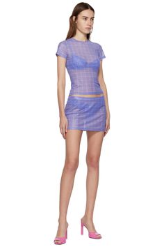 Miaou: Purple Mini Tee T-Shirt | SSENSE Miaou Dress, Miaou Top, Urban Style Purple Short Sleeve T-shirt, Purple Cotton Y2k T-shirt, Purple Short Sleeve T-shirt With Text Print, Mesh T Shirt, Check Pattern, Mesh, Purple