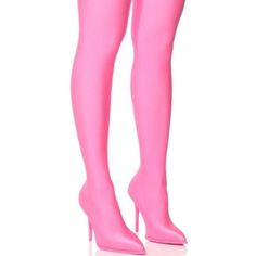 The Stasia Pull-On The Scene: Barbie Pink Shiny Stretch Thigh High Sock Boots Is A Slick, Stretchy Thigh-High Boot That Features An Inner Pump And A Stiletto Heel. Complete With A Pull-On Silhouette And Inner Elastic For A Secure Fit. Fit And Details (Approx. Measured From A Women’s Size 7.5): - Stretch Upper - Thigh High - Stiletto Heel - Pointed Toe - 25” Shaft Height - 4.25” Heel Height - Azalea Wang Pull-On The Scene In These Barbie Pink Shiny Stretch Thigh High Sock Boots Now. Fitted Thigh-high Heeled Boots, Pink Thigh High Tights, Pink Tight Thigh High Stockings, Pink Tight Thigh-high Stockings, Thigh High Stockings For Party, Pink Fitted Thigh-high Legwear, Tight Thigh High Pink Stockings, Party Thigh-high Stockings, Tight Pink Trendy Legwear