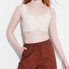 Cute Cream Tiny Target Wild Fable Bralette Vest Spring Beige Cotton Crop Top, Beige Cotton Crop Top For Spring, Casual Beige Cotton Crop Top, Target Wild Fable, Wild Fable, Bralette, Scoop Neck, Target, Womens Tops