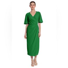 The Payton Dress Displays Vibrant Sophistication In Its Gorgeous Bright Shade. Its Fabric Provides A Comfortable Stretch To Keep You Comfortable For All-Day-Wear. New Without Tags. Elegant Green Midi Dress With Surplice Neckline, Green Formal Dress With Surplice Neckline, Formal Green Dress With Surplice Neckline, Green Midi Dress With Surplice Neckline For Evening, Black White Floral Dress, Crushed Velvet Dress, Quarter Sleeve Dress, Dress Display, Beautiful Black Dresses