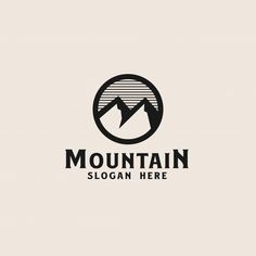 the mountain logo is black and white, with mountains in the background that appear to be made