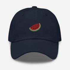 "Indulge in the freshness of summer with the Watermelon Embroidered Hat, a delightful blend of style and comfort. 🍉 🧵 Product Details: * Material: Crafted from 100% cotton twill, providing a soft and comfortable feel. * Design: Showcases a playful Watermelon embroidered motif, adding a touch of sweetness to your style. * Style: Features an unstructured, 6-panel, low-profile design for a laid-back and refreshing look. * Ventilation: Designed with 6 embroidered eyelets to ensure optimal airflow, Cute Summer Dad Hat, Cute Dad Hat For Summer, Fun Summer Snapback Dad Hat, Cute Summer Baseball Cap, Fun Summer Dad Cap, Fun Summer Dad Hat, Cute Snapback Baseball Cap For Summer, Cute Summer Hats With Curved Bill, Cute Cotton Baseball Cap For Summer