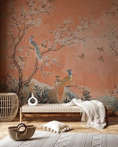 Transform your space into a serene, exotic retreat with our chinoiserie wall mural peacocks, where delicate blossoms and vibrant peacocks dance across your walls. This chinoiserie wallpaper with birds and flowers evokes a sense of timeless beauty, blending nature's grace with an oriental allure. Each detail, from the soft hues to the intricate asian bird wallpaper motifs, brings elegance and tranquility into your home. The peacock peel and stick wallpaper mural offers effortless sophistication, combining ease of installation with captivating style. Embrace the charm and grace of the East with this stunning chinoiserie wall mural, designed to make your interiors truly unforgettable. If you have any questions, please feel free to contact us directly! We're happy to assist you! 📌 CUSTOM ORDE Wallpaper With Birds, Chinoiserie Flowers, Chinoiserie Interior, Peel And Stick Mural, Pomegranate Tree, Birds Wallpaper, Chinoiserie Wall, Vintage Chinoiserie