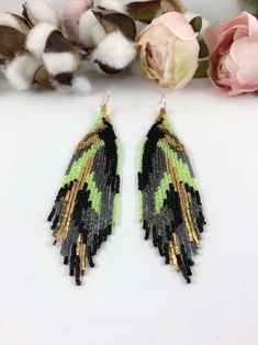 Abstract Gold and Neon Green Beaded Earrings Statement Boho - Etsy Green Beaded Drop Earrings, Bohemian Green Earrings With Gold Beads, Unique Green Beaded Earrings For Party, Unique Green Beaded Party Earrings, Handmade Green Tassel Earrings For Festival, Green Beaded Earrings For Festival, Summer Green Earrings With Tiny Beads, Handmade Lime Green Bohemian Jewelry, Handmade Green Beaded Earrings For Festivals