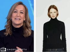 lara spencer, good morning america, navy patch shoulder turtleneck